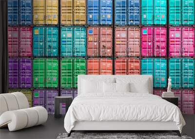 colorful containers stack, the terminal in an industrial seaport, texture background Wall mural