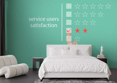 Satisfaction from service users concept. Hands of man finger customer satisfaction check star rating green background, person click button or touch pointing. Wall mural