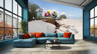 Civil Engineer check Beach Road slide along the beach to water erosion Wall mural