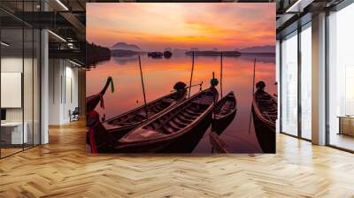 Ban Sam Chong Tai is very popular for passionate photographers who come here to capture beautiful and colorful sunrises that emerges behind the giant limestone mountains Wall mural