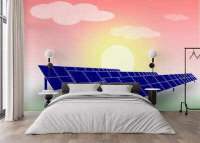 solar power plant on mountain and sunset background ,solar farm Vector Wall mural