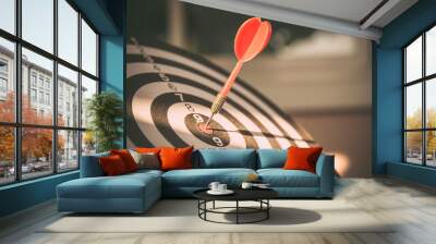 Bullseye(bull's-eye) or dart board has dart arrow hitting the center of a shooting target for business targeting and and  marketing goal concetps. Wall mural