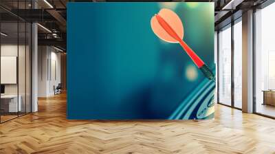 bullseye target or dart board has red dart arrow throw hitting the center of a shooting for business targeting and winning goals business concepts. Wall mural