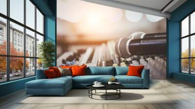 Close-up microphone and sound mixer in studio for sound record control system and audio equipment and music instrument Wall mural