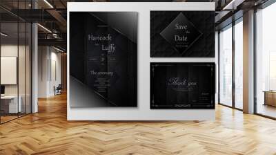  Elegant wedding invitation card template design luxury dark background with black and silver Wall mural