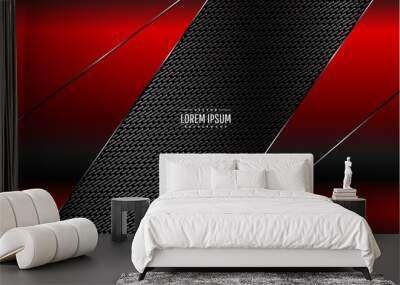  Metallic of red technology background with carbon fiber dark space vector illustration.	 Wall mural