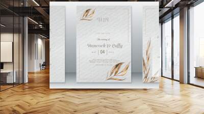 Golden wedding invitation card template luxury design with gold leaf wreath frame and watercolor background Wall mural