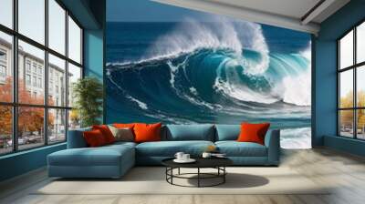 Clear blue ocean waves crashing on sandy shore background for invitation or card screensaver Wall mural