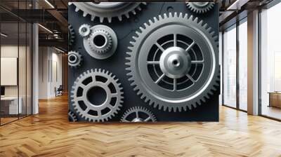 Metallic gears and cogs in futuristic layout background for invitation or card screensaver Wall mural