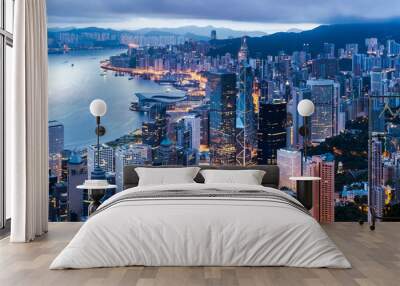 hong kong city view from the peak at twilight Wall mural