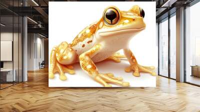 A vibrant yellow frog with striking spots, showcasing its unique features and charming expression against a white background. Wall mural