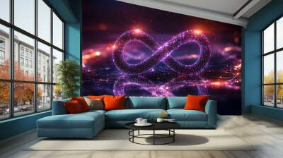 An enchanting infinity symbol adorned with shimmering glitters, set against a dark, cosmic backdrop. Wall mural