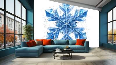 An intricate blue snowflake design with crystal-like details, perfect for winter themes and seasonal decorations. Wall mural