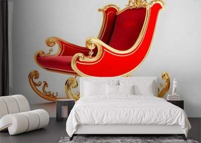 Elegant red and gold decorative sleigh, perfect for festive decor and holiday celebrations, white isolated background. Wall mural