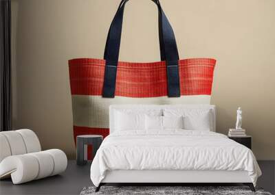 Stylish tote bag with red, white, and blue color scheme, perfect for summer outings and beach visits. Wall mural