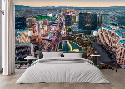 Aerial View of Skyline, Strip at Night, Neon Lights..Las Vegas, Nevada , United States of America Wall mural