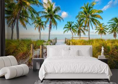 Smathers Beach, Sunrise.beautifully  framed by Palm Trees..Key West, Florida, USA Wall mural