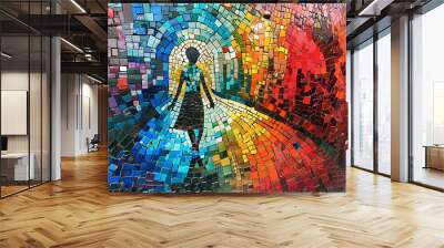 Alley art revolution with intricate mosaic tile art reflecting urban renewal through colorful narratives Wall mural