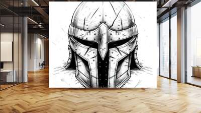 ornate helmet with a dark visor. The helmet is made of metal and has a design. Wall mural