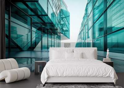 Abstract futuristic glass interior architecture with empty concrete floor. Wall mural