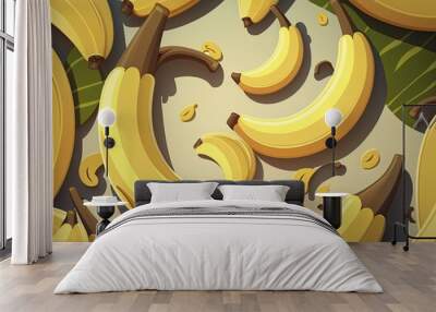 Bananas background cartoon style Wall mural