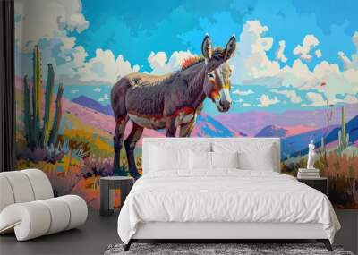 Donkey in natural habitat nature. Wall mural