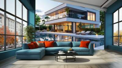 Luxury modern house with pool. Wall mural