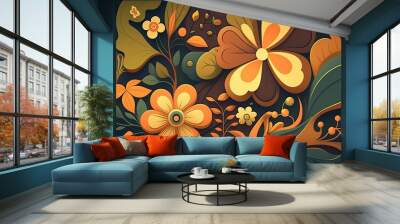 Retro floral background in 70s style Wall mural