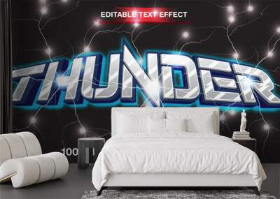 Blue neon shiny thunder editable and scalable vector text effect Template Wall mural