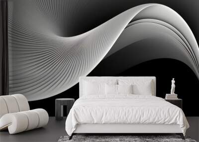 Abstract curving pattern and texture in black and white Wall mural