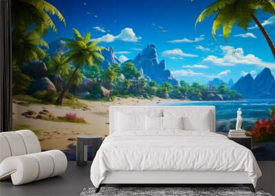 fantastic cartoon beach with unreal nature generated by AI Wall mural