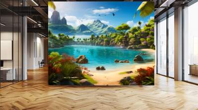 fantastic cartoon beach with unreal nature generated by AI Wall mural