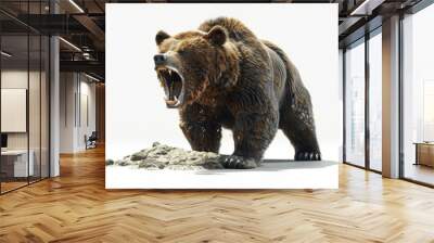 a 3D render of a roaring bear, isolated on a plain white background.  Wall mural