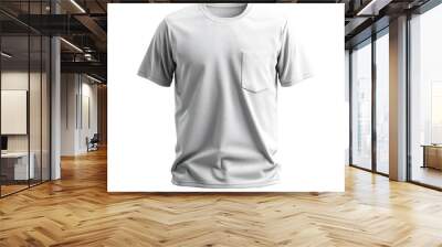 A white shirt with a pocket and a black stripe. The shirt is a solid color Wall mural