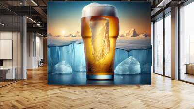 Ice cold beer glass with iceberg background Generative AI Wall mural