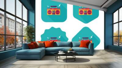 ghetto blaster audio flat icon with long shadow,eps10 Wall mural