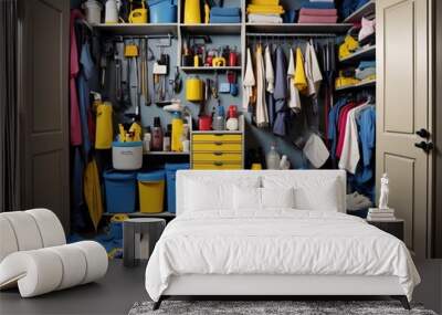 A janitor's closet with cleaning supplies and equipment Wall mural