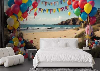 Birthday party on beach background version 2 Wall mural