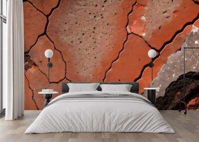 Dark red orange brown rock texture with cracks. mountain surface. Stone granite background for design. Nature #2 Wall mural