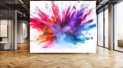 Explosion of vibrant multicolored powder on a white background. Wall mural