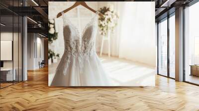  A flowing wedding dress hanging gracefully Wall mural