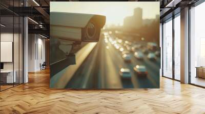 CCTV camera on a highway overpass Wall mural