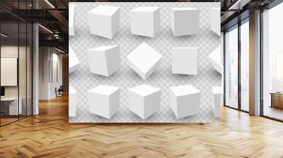 3D White Cube Blocks on Transparent Background. 3D Perspective White Boxes. Vector Illustration for Your Design. Wall mural