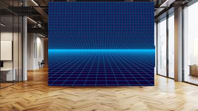 Blue Tech Grid of Curved 3D Stage. Perspective Grid Floor. VR Virtual Reality Metaverse Environment. Wide Blueprint Background Texture. Vector Illustration. Wall mural