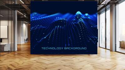 Colorful Blue Sound Wave Ripple Digital Equalizer Design. Big Data Audio Visualization. Digital Water Drop Waves Concept. Vector Illustration. Audio Track Particles Ripple Wave Effect. Wall mural