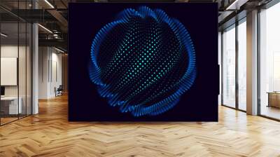 Corrupted Point Sphere. Globe Grid Broken Glitched Structure. 3D Sphere Object of Blue Particles. Vector Illustration. Wall mural