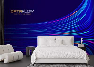 Digital Data Flow Vector Background. Big Data Technology Lines. 5G Wireless Data Transmission. High Speed of Light Trails. Information Flow in Virtual Reality Cyberspace. Vector Illustration. Wall mural