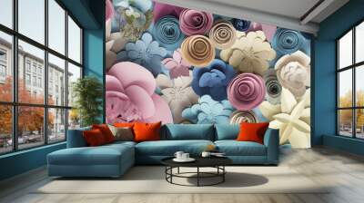 Floral trendy abstract background with 3d paper flowers  Wall mural