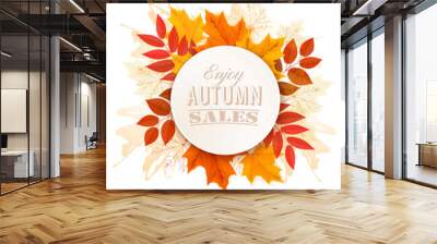 Autumn Sales Banner With Colorful Leaves. Vector. Wall mural