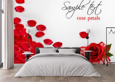 Background of red rose petals. Vector Wall mural